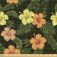 thumbnail image 2 of Ambesonne Hibiscus Fabric by the Yard Upholstery, Vintage Jungle Foliage Art, 5 Yards, Dark Brown Multicolor, 2 of 5