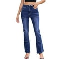 thumbnail image 2 of Women'S Flare Jeans High Waisted Slim Fit Denim Trousers Casual Solid Straight Leg Denim Pants with Pockets Blue S, 2 of 9