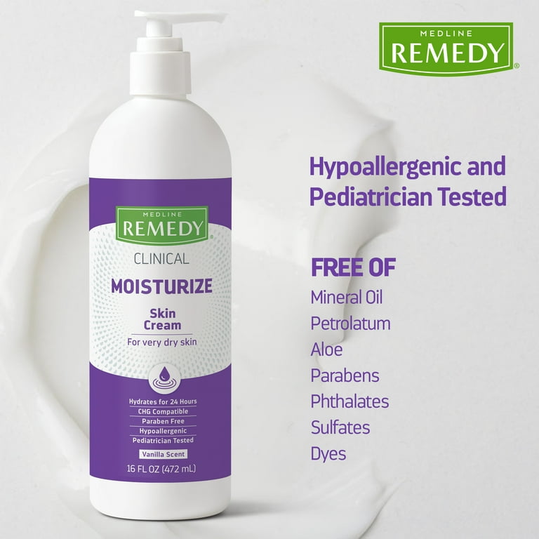 Medline Remedy Crema Cl&iacute;nica Para La Piel, Aroma A Vainilla  4 Onzas L&iacute;quidas , Crema Hidratante Facial Y Corporal Para Todas Las Edades Sin