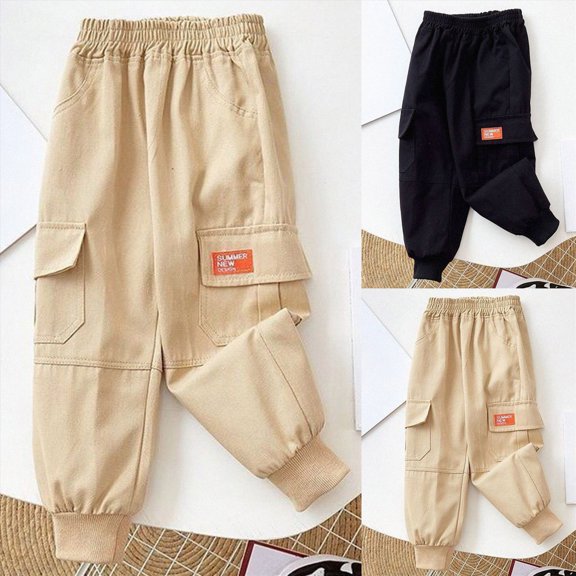Toddler 2-3 Years Boys Cargo Pants Stretch Elastic Waist School Joggers Pants 6-12 Months 12-24 Months 2T 3T 4T 5T 6T 7T 8T 9T Children Black School Uniform Pants