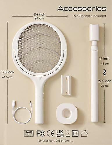 Rotating Head Rechargeable Electric Fly Swatter, Mosquito Swatter with Telescopic Extension Pole, Indoor Mosquito and Fruit Fly Trap, USB Rechargeable