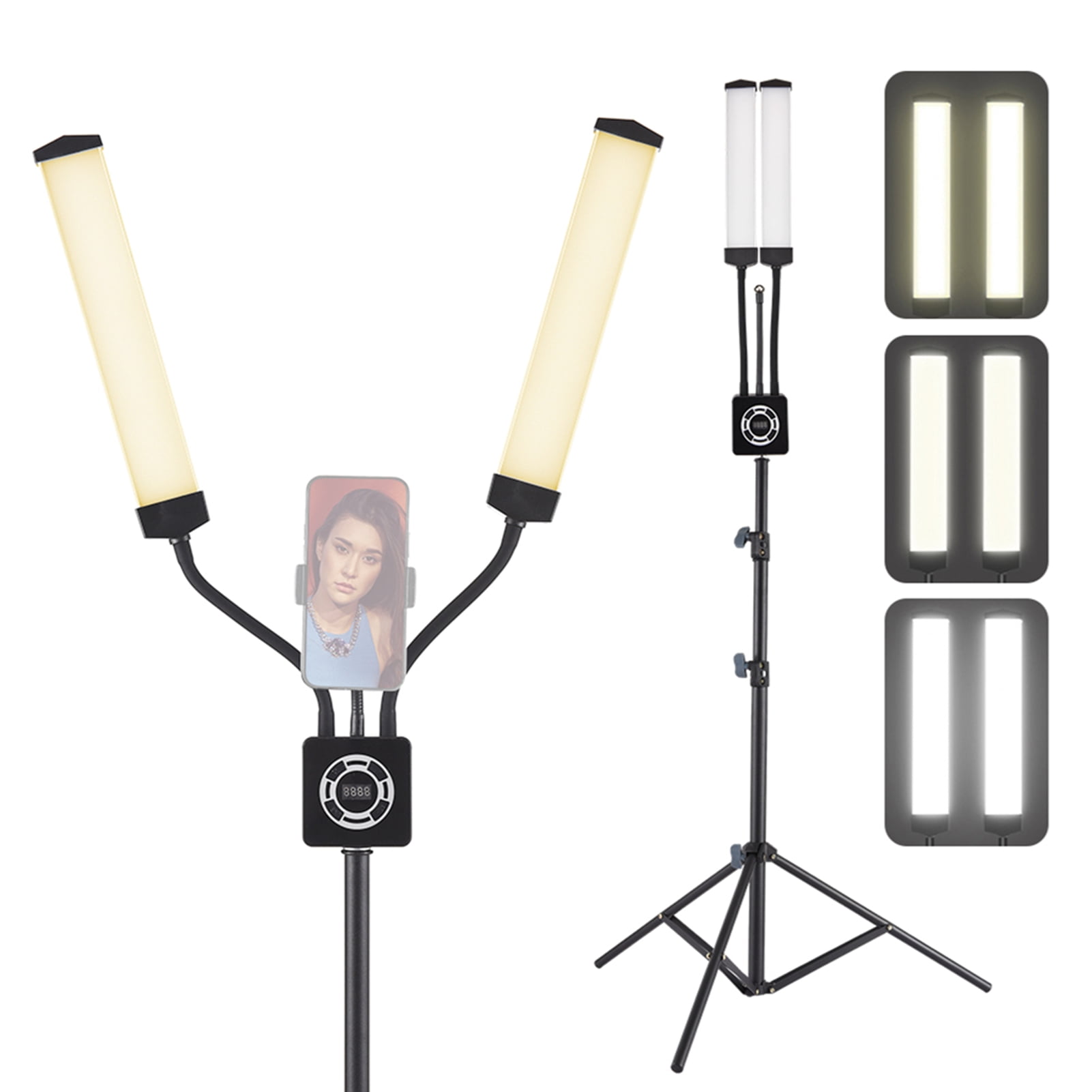 Led 40W Dual Arm Fill Light Multi Angle Rotatable Hose Tube Design 196pcs Beads 3200K To 5600K Color Temperature Stepless Adjustable Video Light With Phone Clip Tripod Stand Remote