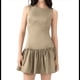 thumbnail image 3 of Vestido Mini Plisado Sin Mangas para Mujer, Corte A, Color Liso, Cuello Redondo, Cintura Ceñida, Lazo y Cremallera en la Espalda Caqui L, 3 of 10
