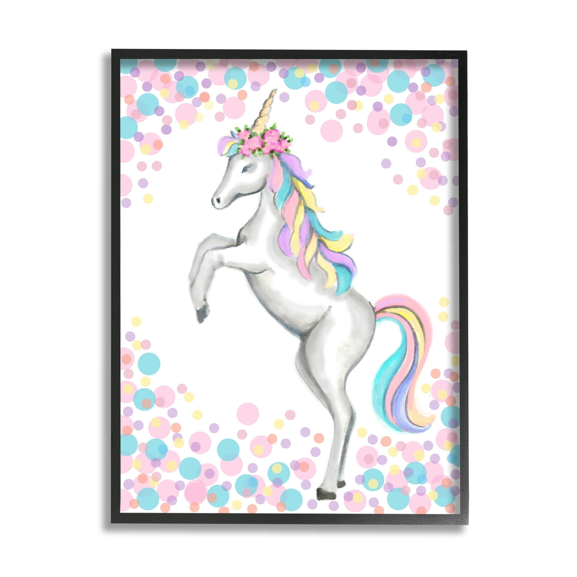 Stupell Industries Kids' Fantasy Unicorn Pink Blue Purple Polka Dots, 16 x 20,Design by Reesa Qualia