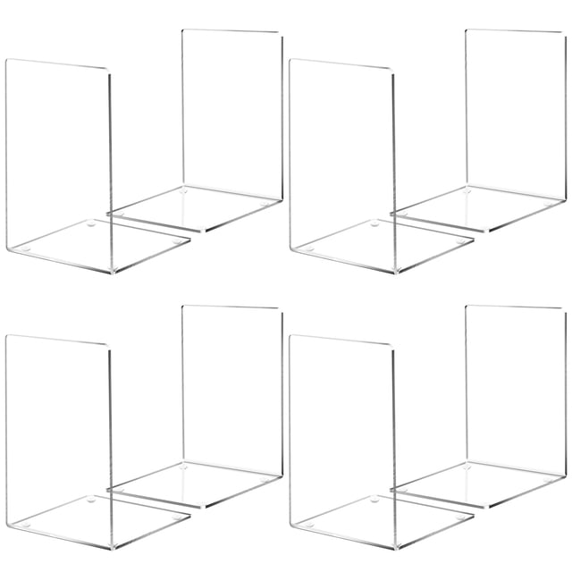 Sujetalibros de acrílico para estantes, soporte transparente para libros, sujetalibros decorativo antideslizante, 5 x 5 x 7,3 pulgadas (4 pares/8 piezas, grande)