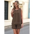 thumbnail image 5 of Women'S Two Piece Short Sets Sleeveless Tank Tops Drawstring Elastic Waist Shorts with Pockets Dark Brown XL, 5 of 9