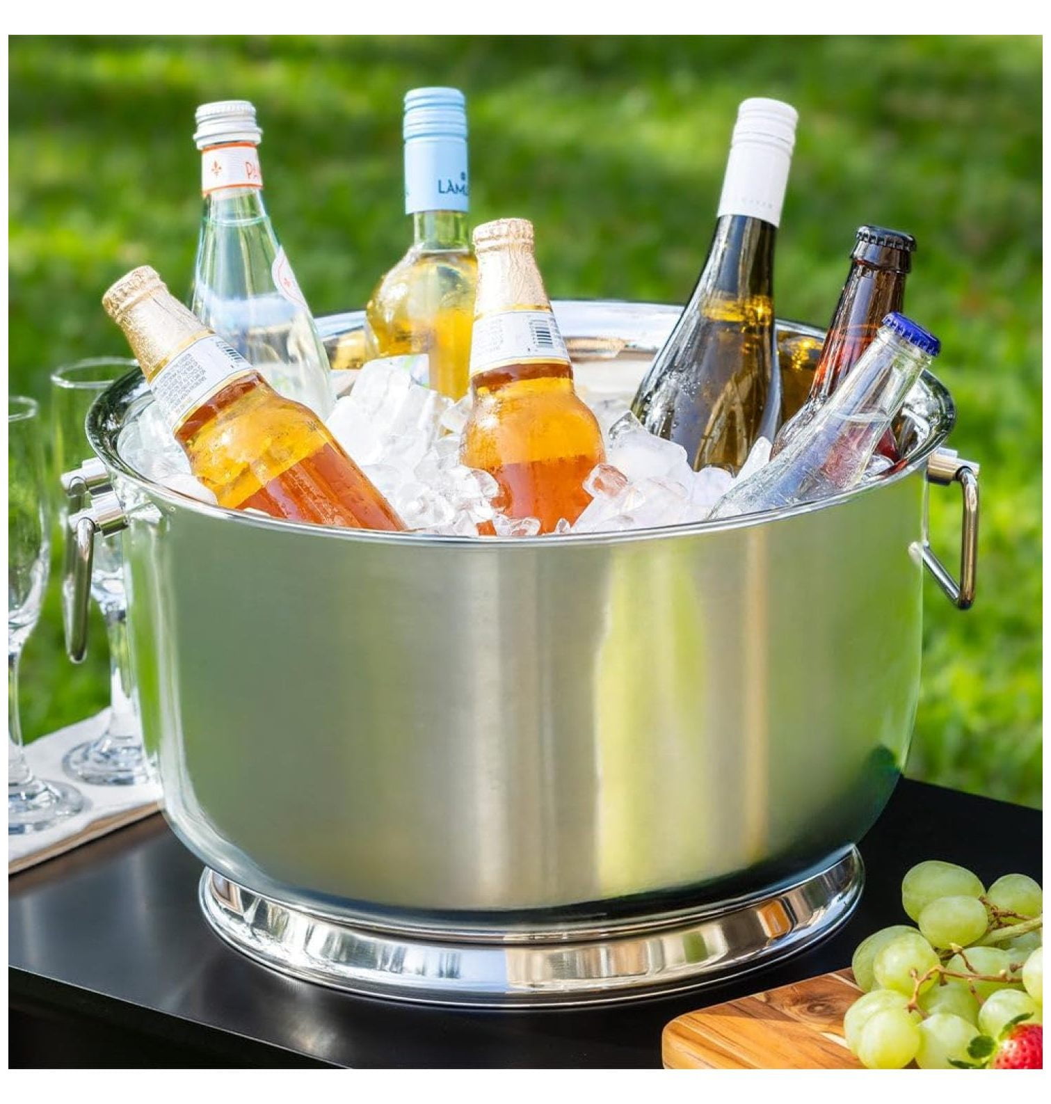 Insulated Beverage Tub Large Ice Bucket with Handles Double Wall Stainless Steel Ice Bucket and Cooler for Wine, Drinks, Bar, Party, and Gift Beverage Cooler for Indoor and Outdoor Parties
