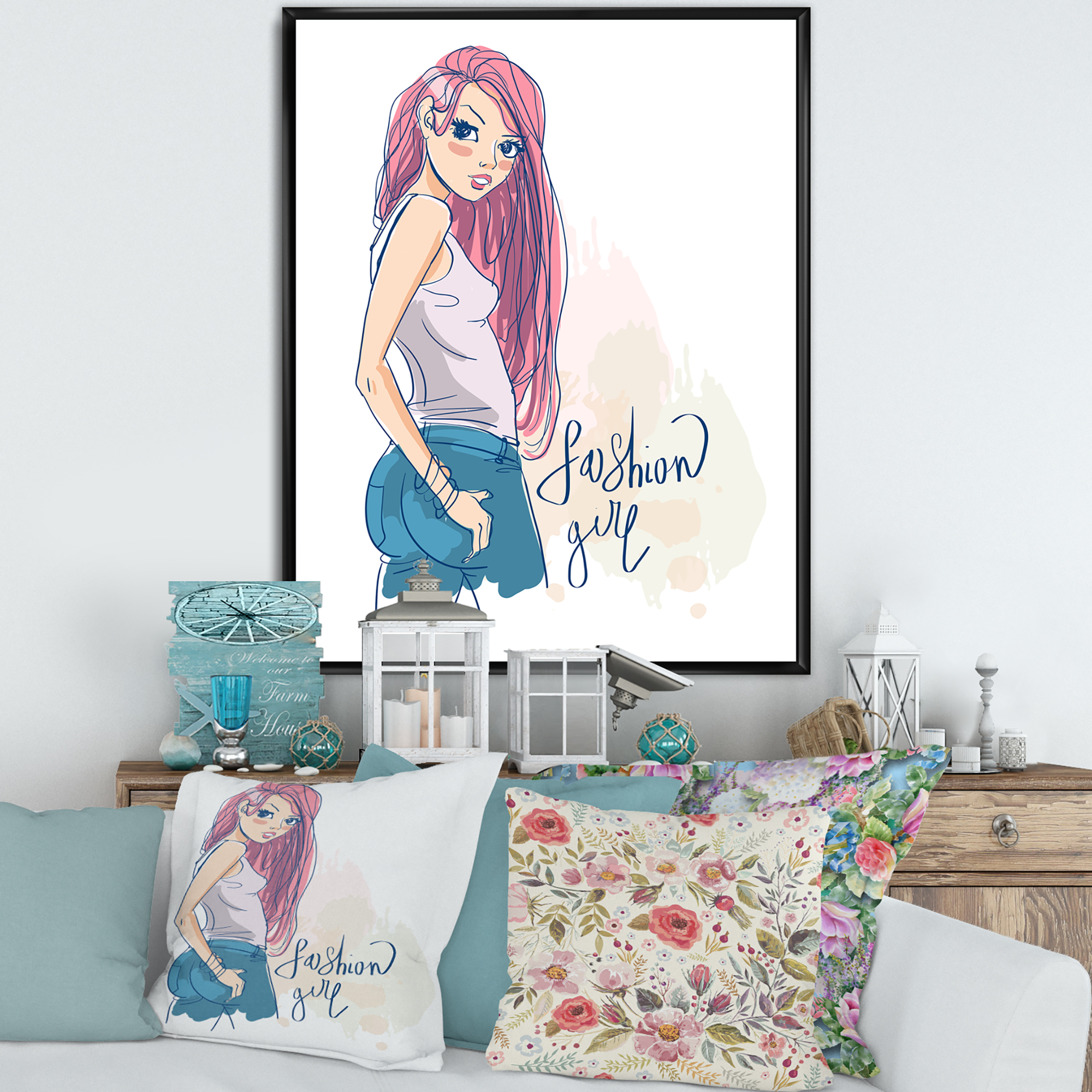 Trendy Fashion Woman I 12 in x 20 in Framed Painting Canvas Art Print, by Designart