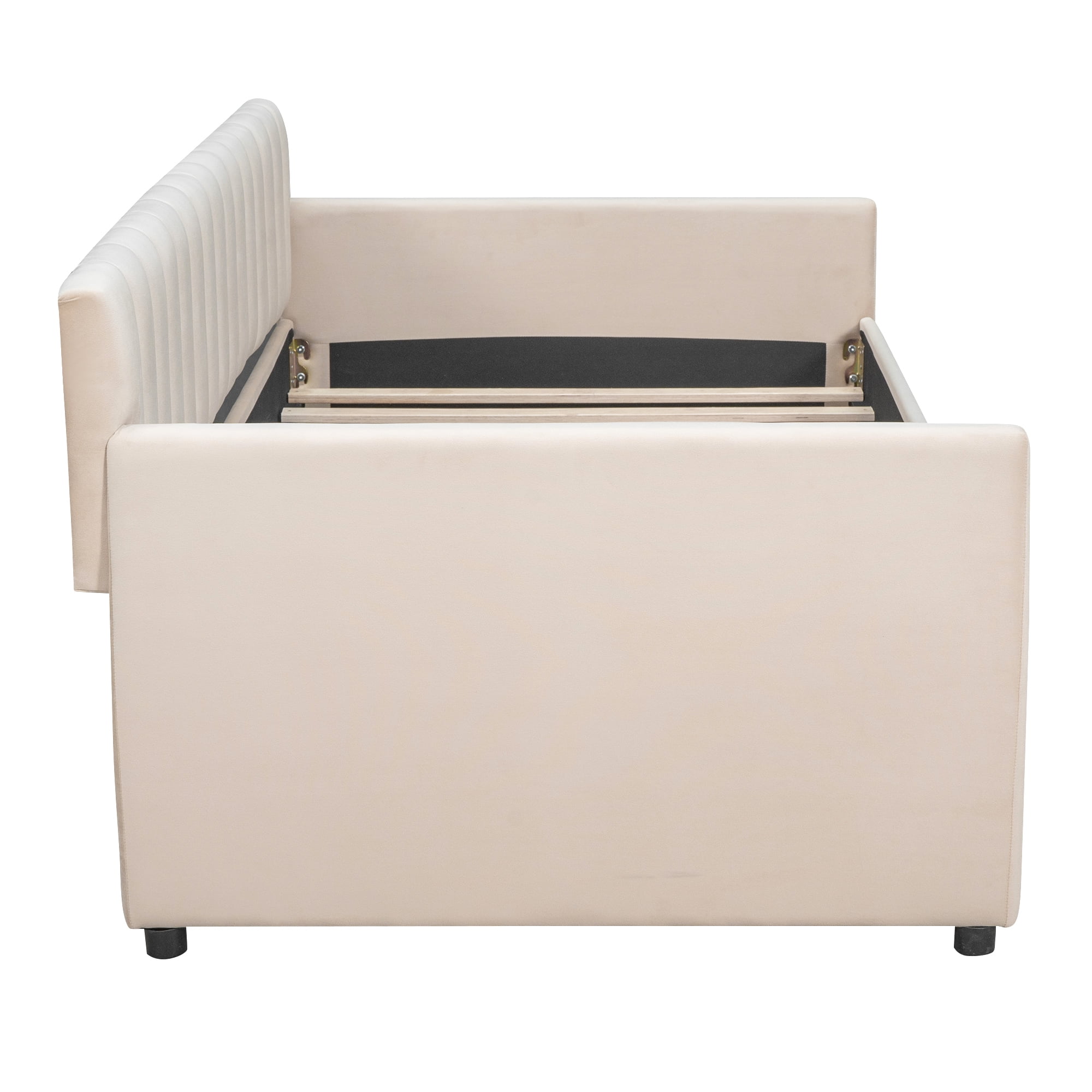 DEALTOPS Twin Size Upholstered Daybed with 2 Drawers for Bedroom Living Room Daybed Frame No Box Springs Need - Beige