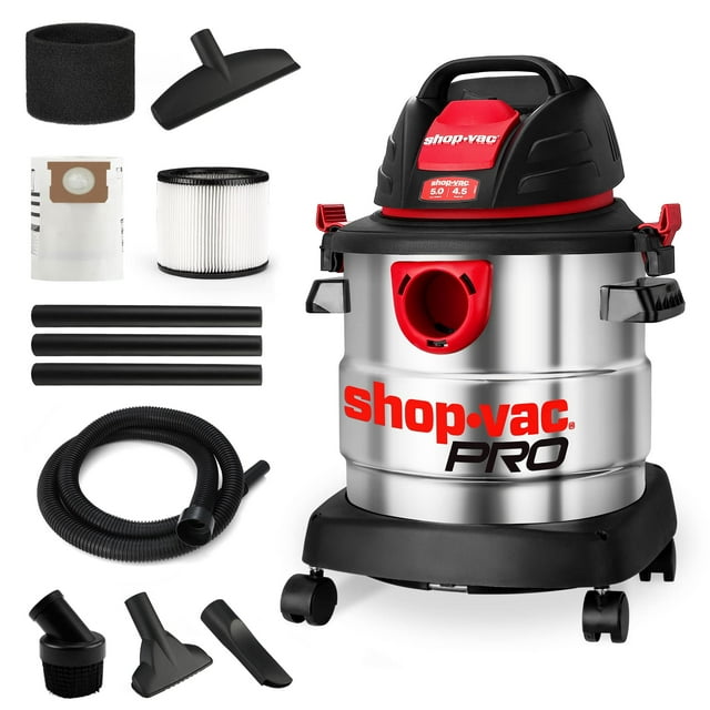 Aspiradora para productos húmedos y secos Shop-Vac, 5 galones, 4.5 Peak HP, acero inoxidable