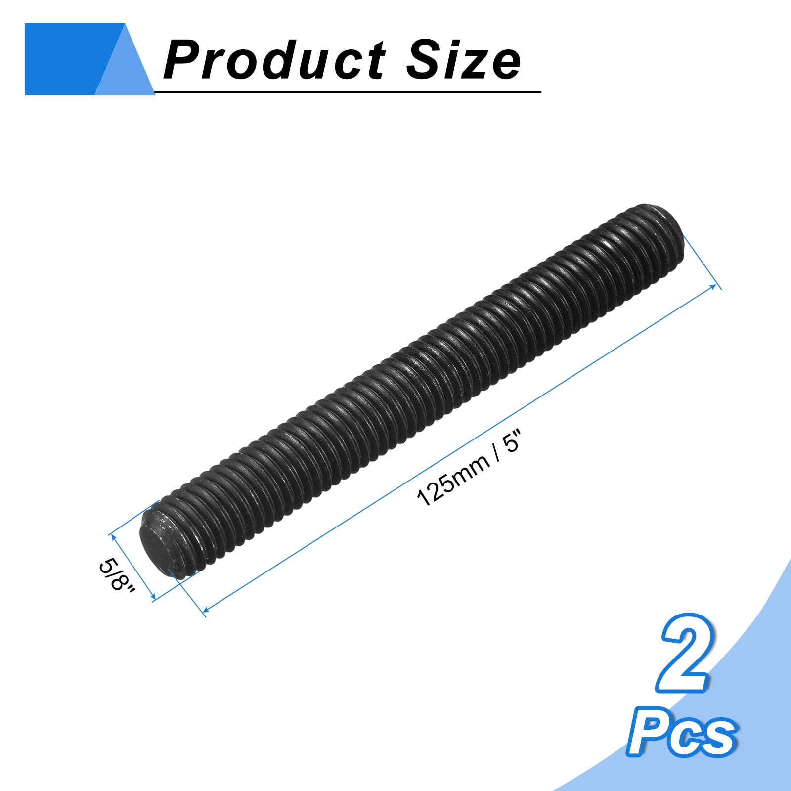 5/8" x 5" Fully All Threaded Rod, 2Pack B7 Alloy Steel Long Threaded Screw Right Hand Threads Fully Studding Rod Bar
