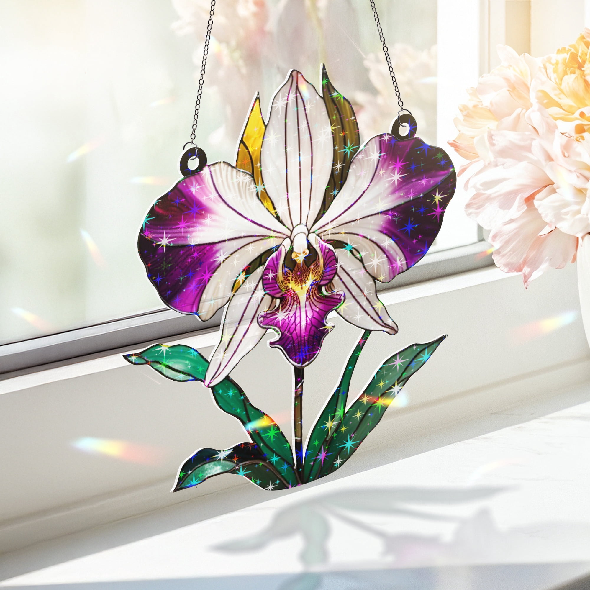 89Bloom Hydrangea Stained Glass Hologram Ornament, Stained Glass