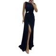 thumbnail image 2 of Lady Evening Dress - Pleated Slit Hem Floor Length, Rhinestone Decor Sleeveless, Round Neck High Waist Maxi Dress, 2 of 8