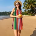 thumbnail image 3 of Easygdp Mexican Serape Blanket Stripes para Vestido Transpirable de Mujer, Vestido Suelto de Manga Corta con Pliegues y Bolsillos para el Verano, 3 of 7