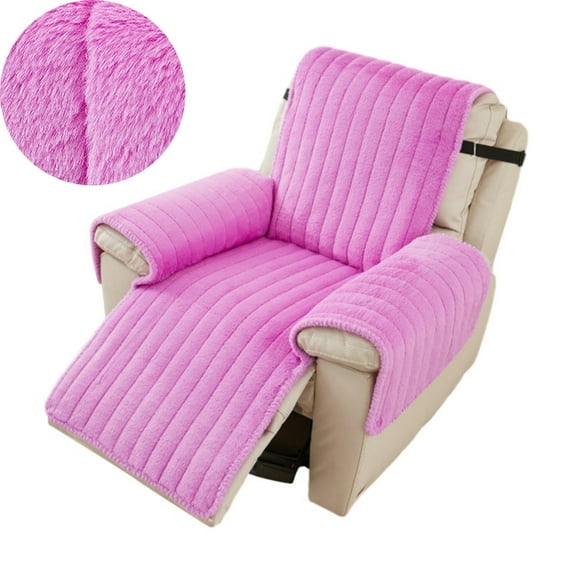 Mictong fluffy plush recliner cover small anti slip recliner cover, washable faux fur recliner protective cover, with elastic adjustable shoulder straps, purple, 1 piece