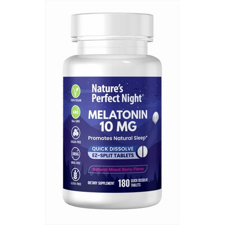 Nature's Perfect Night, Melatonin 10mg Supplement, 180 Fast Dissolve Tablets, Natural Berry Flavor