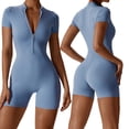 thumbnail image 5 of Fjuchai Bodysuit for Women Short Sleeve Skinny Fit Jumpsuit Dance Workout Tops Summer Zip Sports Romper Body Shaper S- XL, 5 of 9
