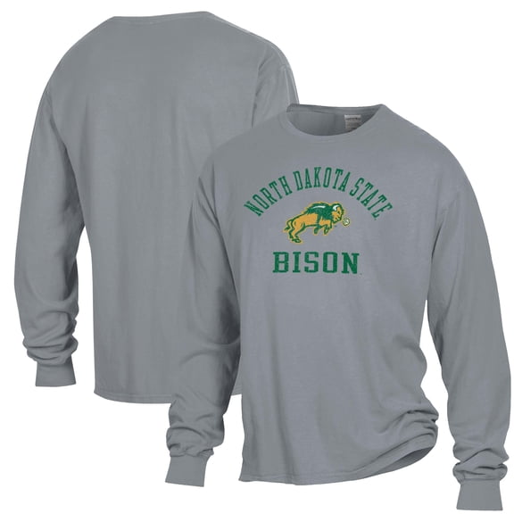 Men's ComfortWash Gray NDSU Bison Arch Logo Garment Dyed Long Sleeve T-Shirt