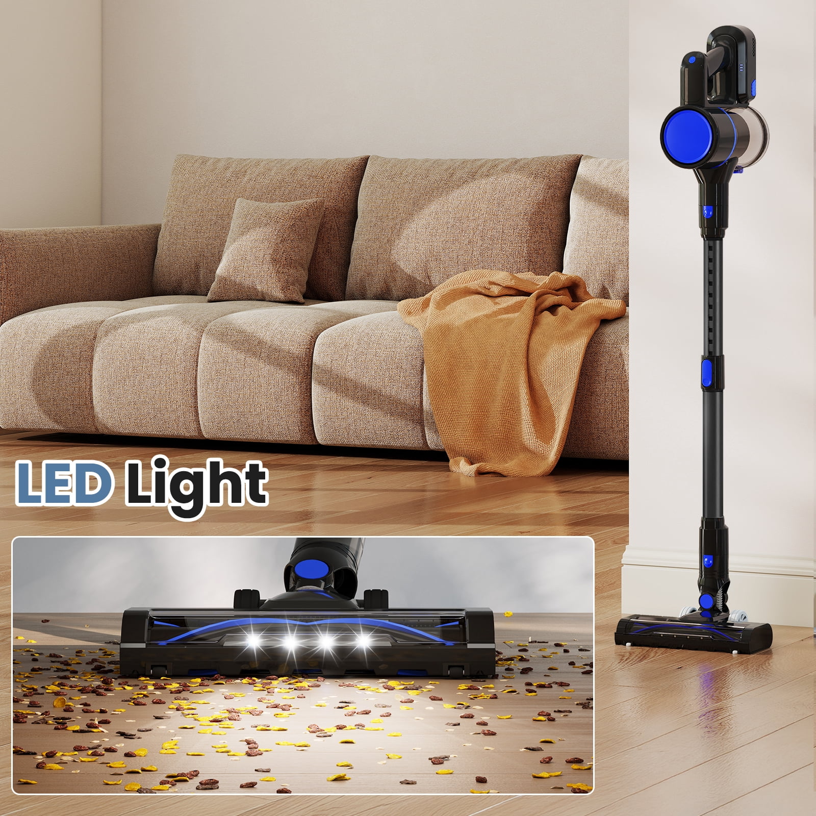 edx Cordless Vacuum Cleaner, 3-in-1 Stick Lightweight Vacuum for Pet Hair Carpet Floor, Black-Blue
