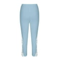thumbnail image 5 of Womens Capri Leggings with Floral Lace High Waist Stretch 3/4 Crop Pull on Pants Summer Casual Beach Capris, Light Blue S, 5 of 7