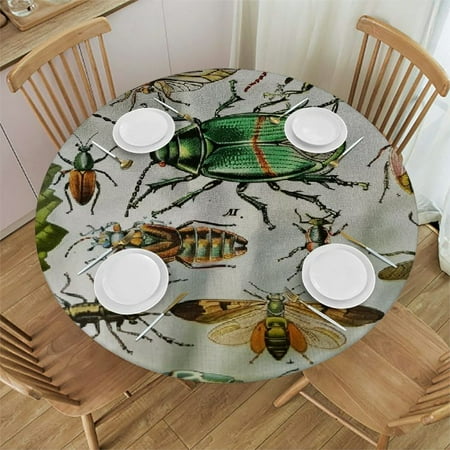 

Patifu Bugs Insects Green Bug Round Table Cover Stain Resistant Washable for Indoor Outdoor Kitchen Dining Wedding Parties 100％ Polyester Fiber 46 -50