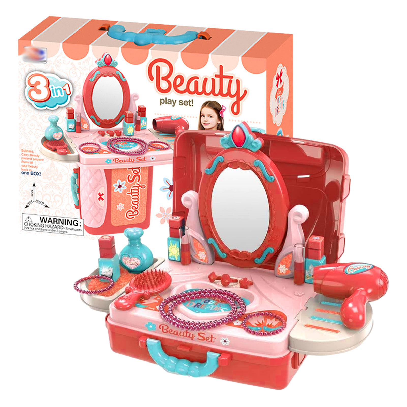 Toddler Vanity Set Kids Makeup Table with Mirror Princess Play Set Kids Beauty Salon Vanity