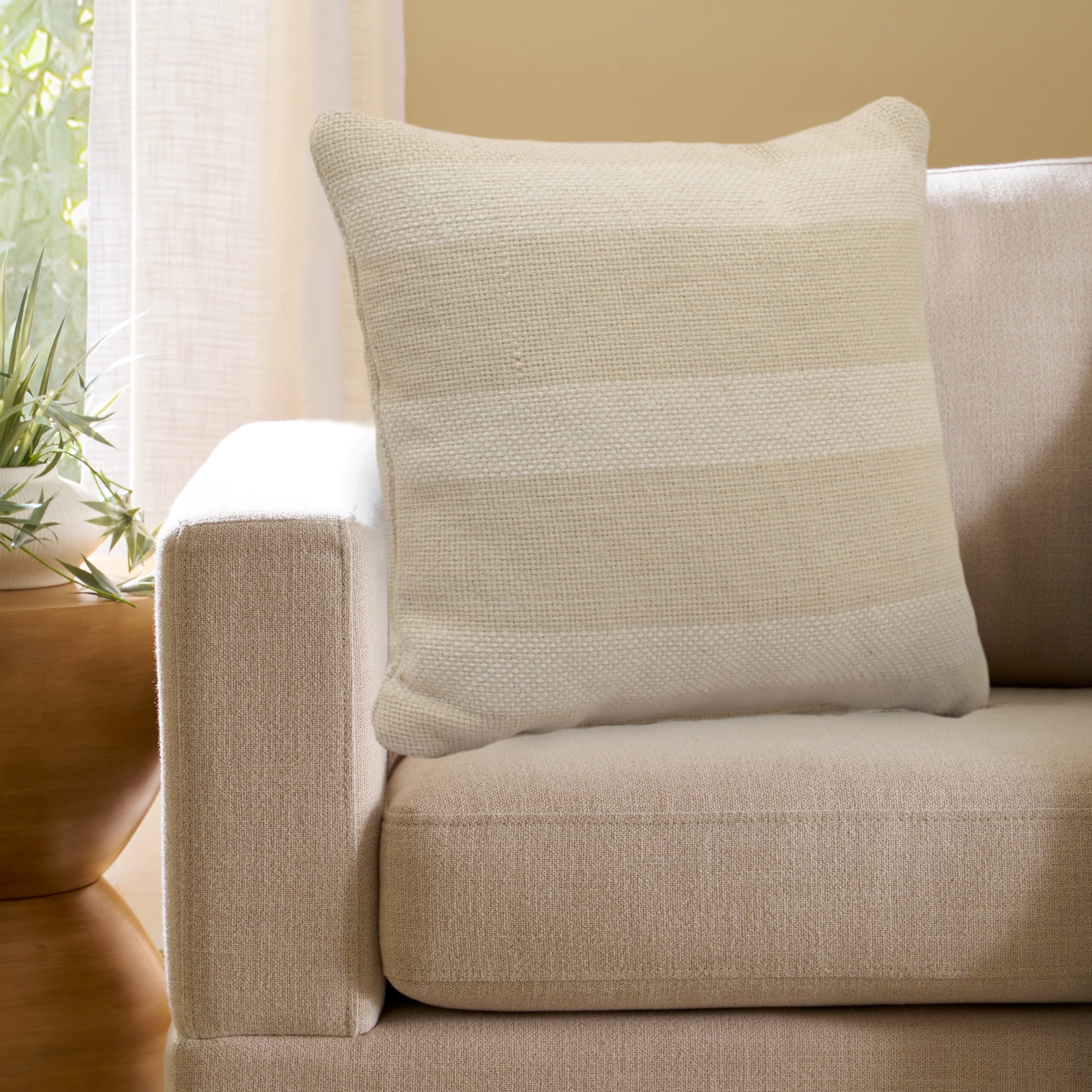 Mainstays Decorative Pillow, Beige Striped, 18 in x 18 in