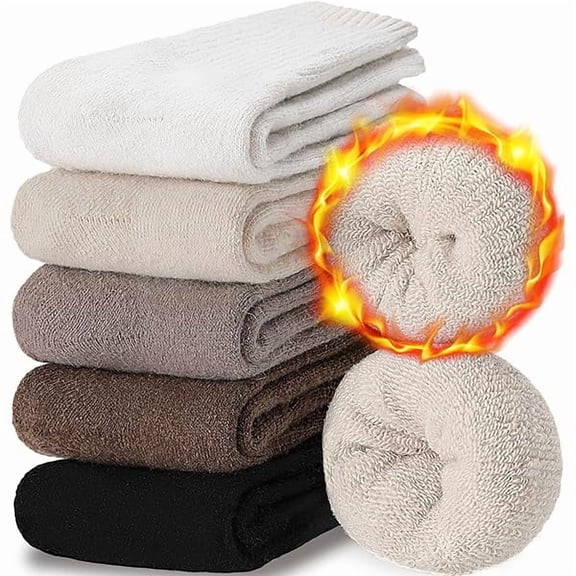 Fu997 5 Pairs Women Merino Wool Boot Socks Warm Thermal Winter Thick Hiking Cozy Cabin Crew Comfy Socks for Ladies