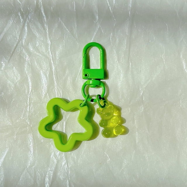 Llavero acrílico con colgante de estrella de cinco puntas y oso colorido, estuche para auriculares, adornos para Airpods, lindos adornos para bolsos
