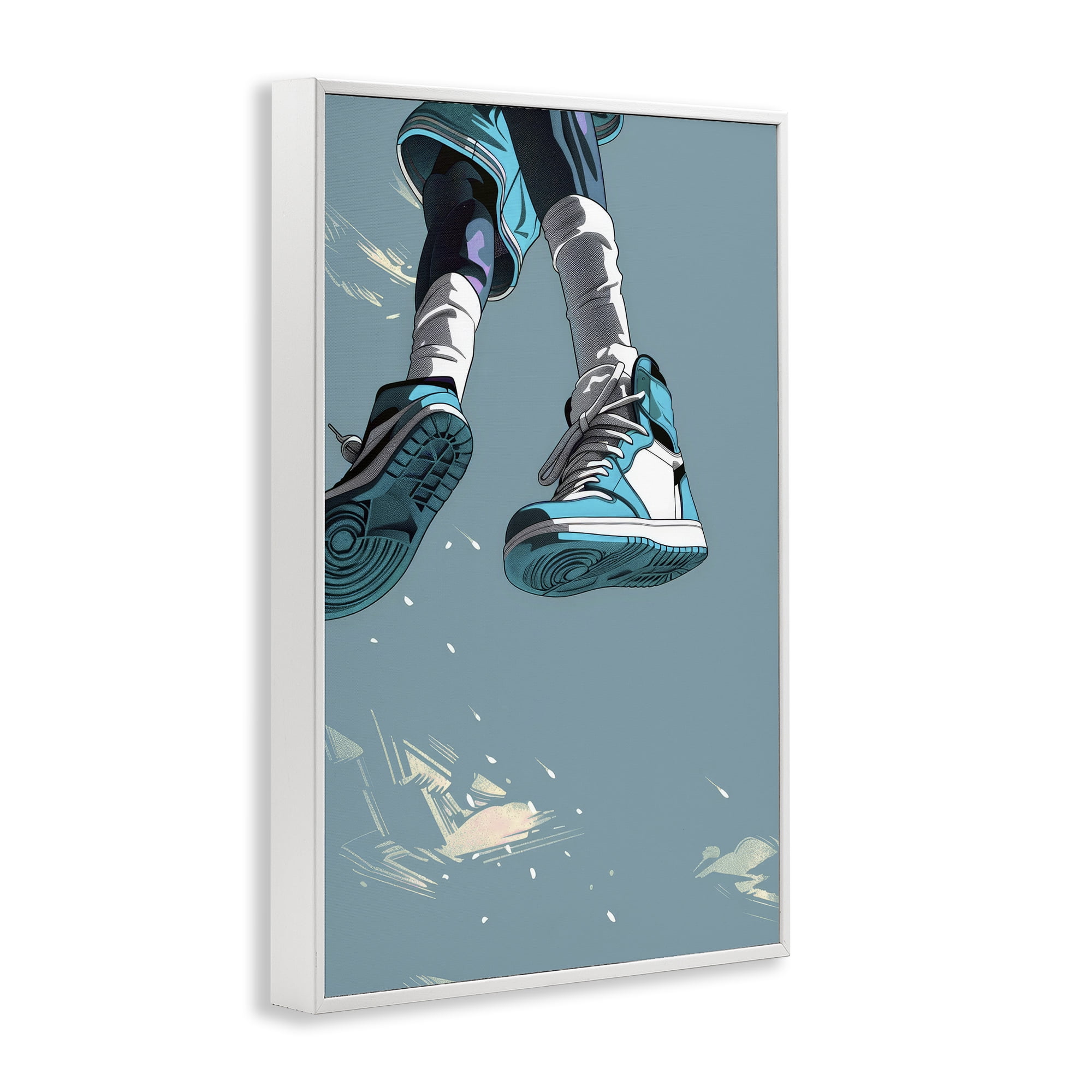 Stupell Industries Sporty Jump with Sneakers White Framed Giclee Art, design by Ray Powers