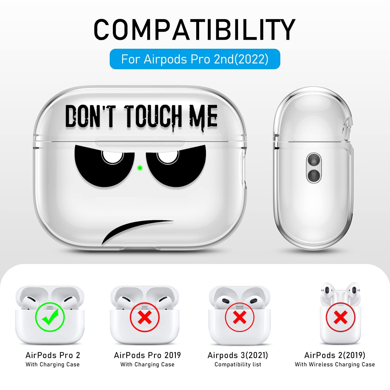 Youtec AirPods Pro 2nd Generation Case 2022 ,Clear Don't Touch Me Airpods Pro 2 with Keychain/Lanyard Soft Cute Shockproof Cover for Women Men Compatible Apple AirPod Pro 2,Clear - Walmart.com