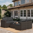 thumbnail image 6 of 4 Pieces Patio Furniture Sets Outdoor Conversation Set, All Weather PE Rattan Sectional Sofa Couch with Table and Cushions, Gray, 6 of 9