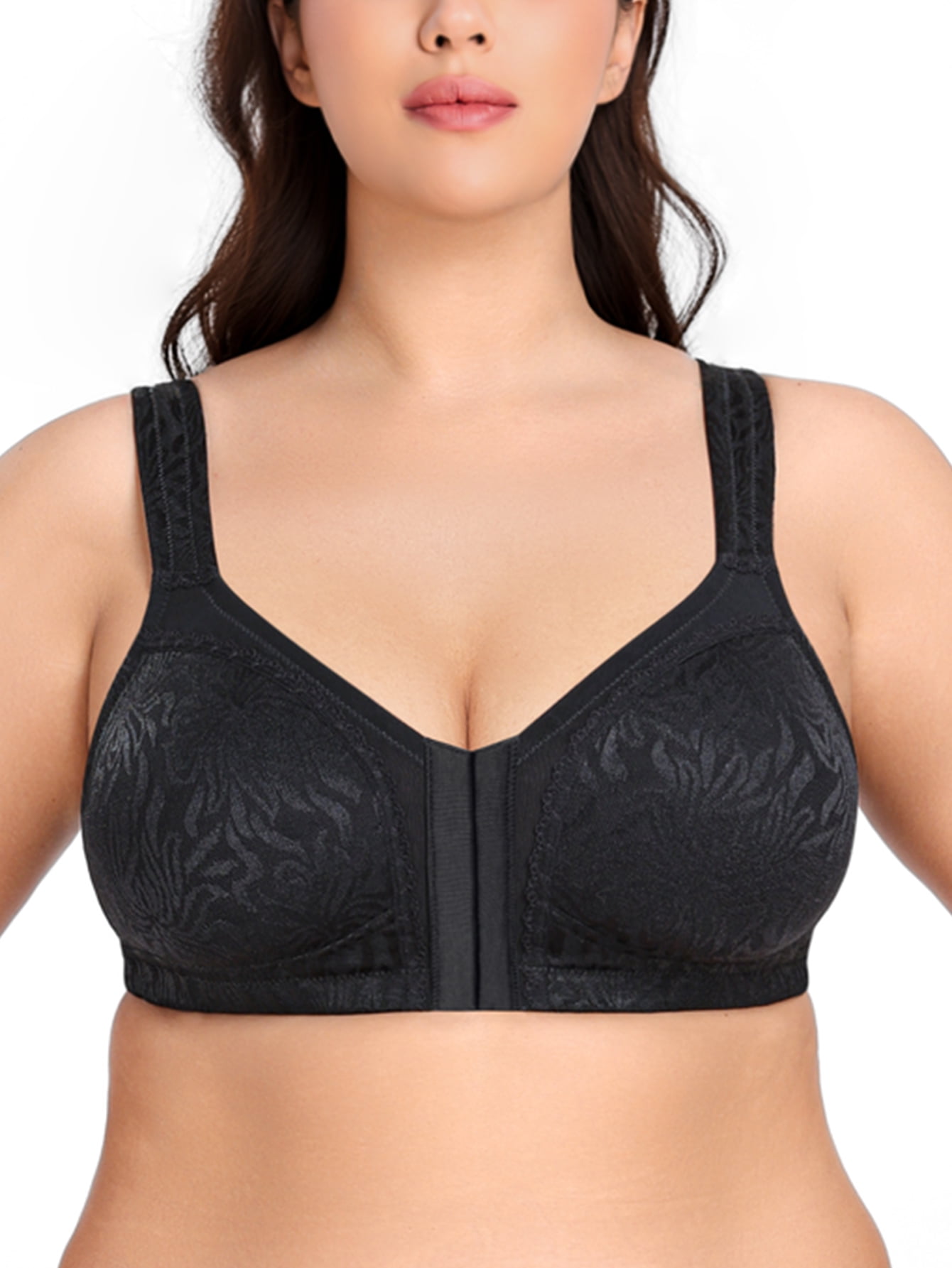 Deyllo Women Plus Size Front Closure Bras High Support Minimizer Bras Full Coverage Wireless Bras Non Padded Soft Comfort Black Bra Clothes Size 38DDD