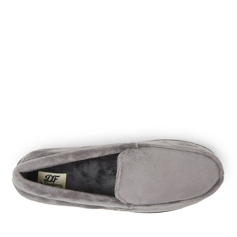 DF by Dearfoams Men s Adam Velour Moccasin with Memory Foam Slippers Indoor Outdoor Size 7 8 Gray