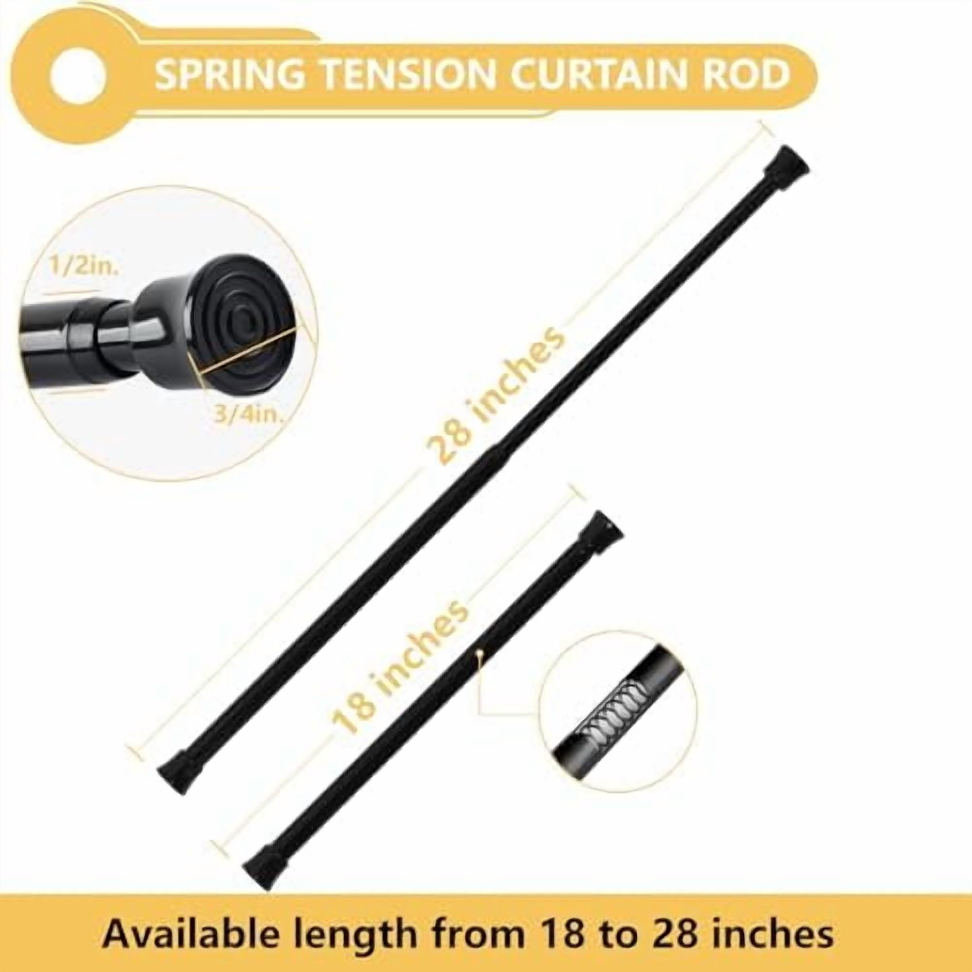 Small Spring Curtain Rod, Adjustable Spring Tension Rod 18 to 28 inches, Expandable Spring Loaded Tension Rods for Window (Black-2 Pack)
