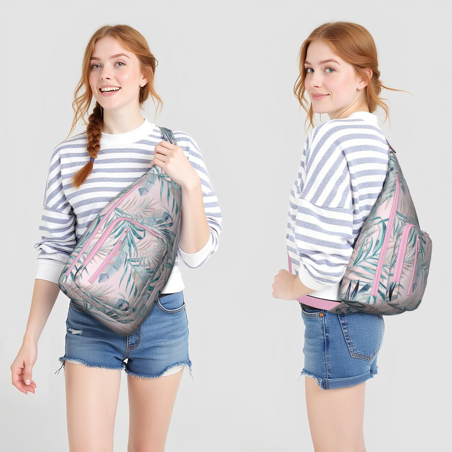 Hawaiian Hibiscus Sling Bag for Women & Men, Multi-Pocket Lightweight Shoulder Bag for Travel