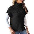 thumbnail image 2 of Womens Cap Sleeves Sweater Vest Turtle-Neck Ribbed Knit Tank Tops Basic Slim Fit Top Black One size, 2 of 8
