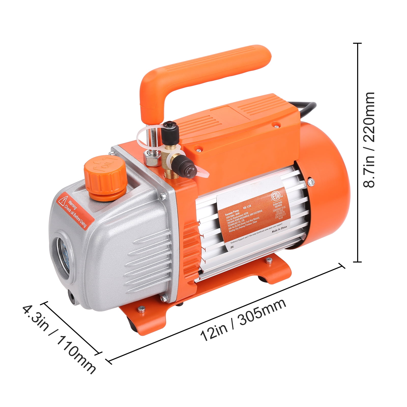 VEVOR HVAC Vacuum Pump 120 V 1/4 HP 4 CFM Gauge Set Manifold Gauge Kit with Hose for automotive refrigeration and central air-conditioning maintenance.
