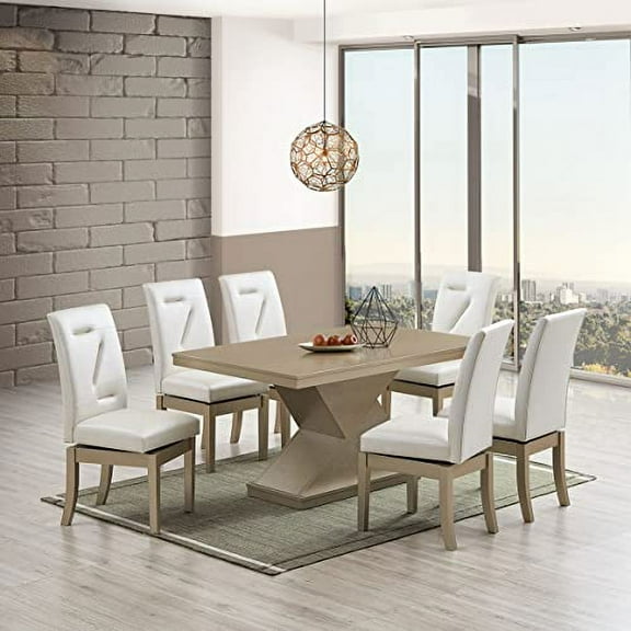 Kings Brand Furniture - Hillsdale 7-Piece Pedestal Wood Dining Set, Table & 6 Chairs, Gold