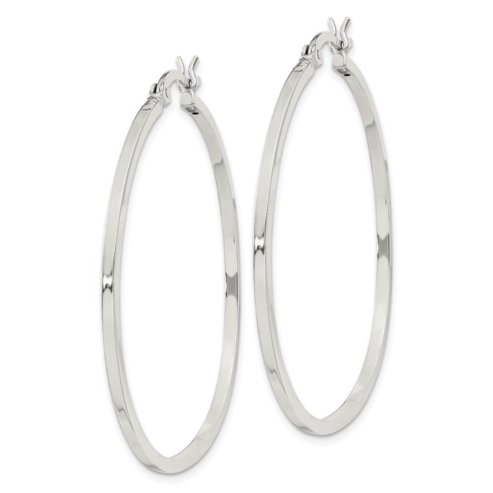 Diamond2Deal 925 Sterling Silver Rhodium-plated 1.5x40mm Hoop Earrings for Women (L- 1.58 inch, W- 1.58 inch)