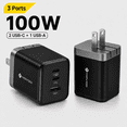 thumbnail image 6 of NOVOO 100W USB C Charger 3-Port GaN Adapter Fast Wall Charger Foldable and Compact for MacBook,Laptops,iPad,iPhone Series,Samsung and More, 6 of 12