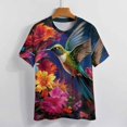 thumbnail image 3 of Flower Hummingbird Womens Tops Women's Fashion Casual Short Sleeve Flower Print Round Neck Pullover Top Blouse, 3 of 6