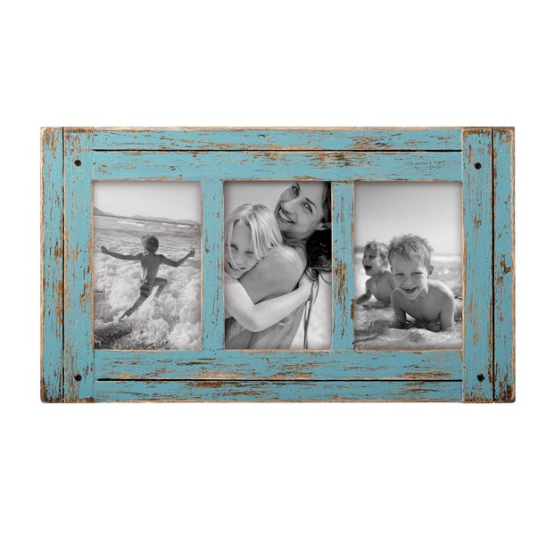 Foreside Home & Garden Blue 4 x 6 inch Decorative Distressed Wood Picture Frame Holds Three