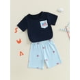 thumbnail image 5 of BemeyourBBs Toddler Baby Boy 4th of July Outfit Patriot Fourth of July Summer Independence Day Clothes American Flag Chest Pocket Short Sleeve T-Shirts with Shorts 2 Pcs Set, 5 of 9