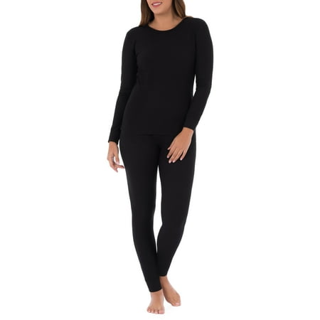 Waffle Knit Thermal Top - Women's and Women's Plus Waffle Thermal Undewear Crew Top and Bottom Set