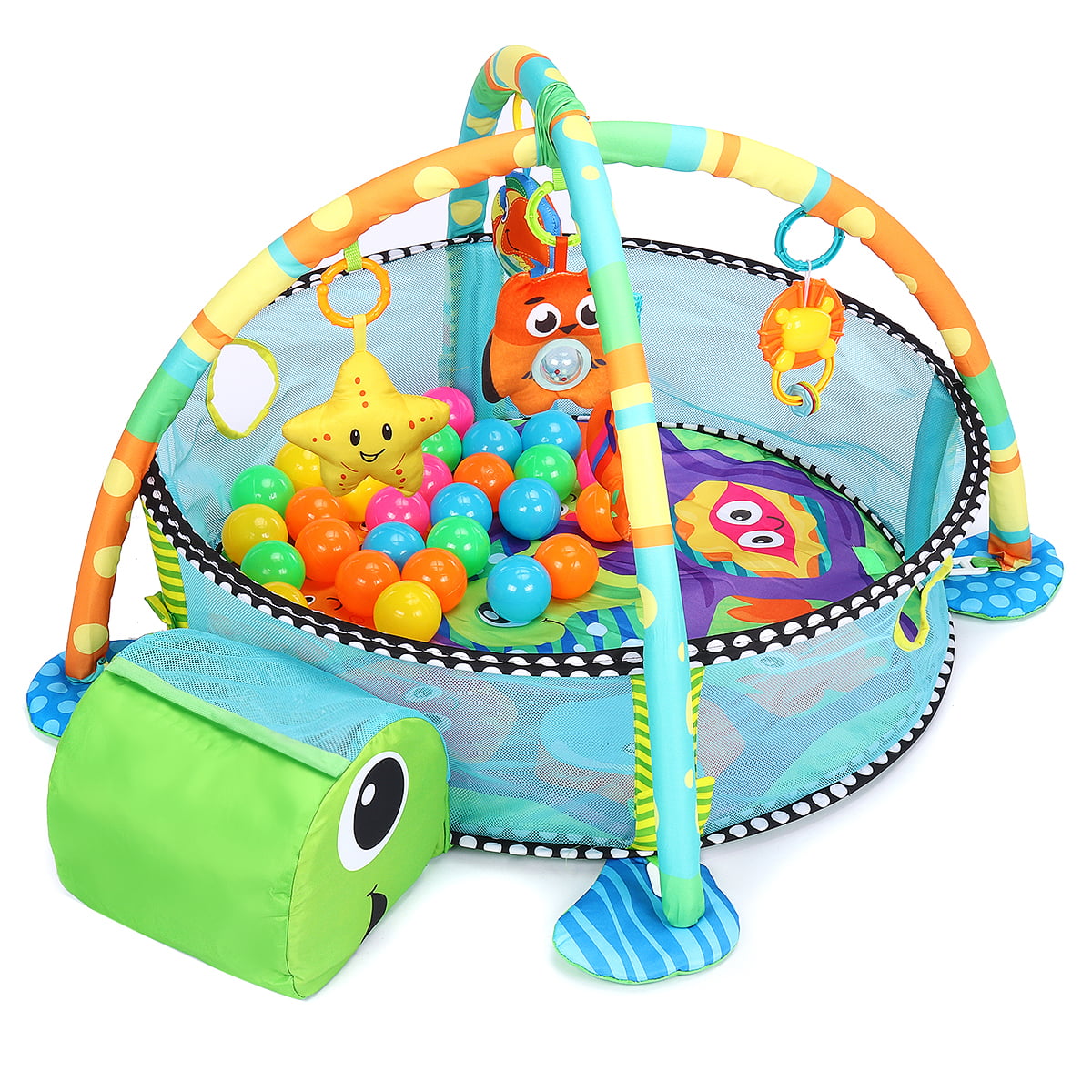 Educational Baby Activity Mat & Ball Pit 3 in 1 Baby Activity Gym with 4 Hanging Toys & 30 Balls Infant Playmat for Tummy Time Gift for 0-24 Month Baby Boys and Girls LATINKIS Baby Play Mat 