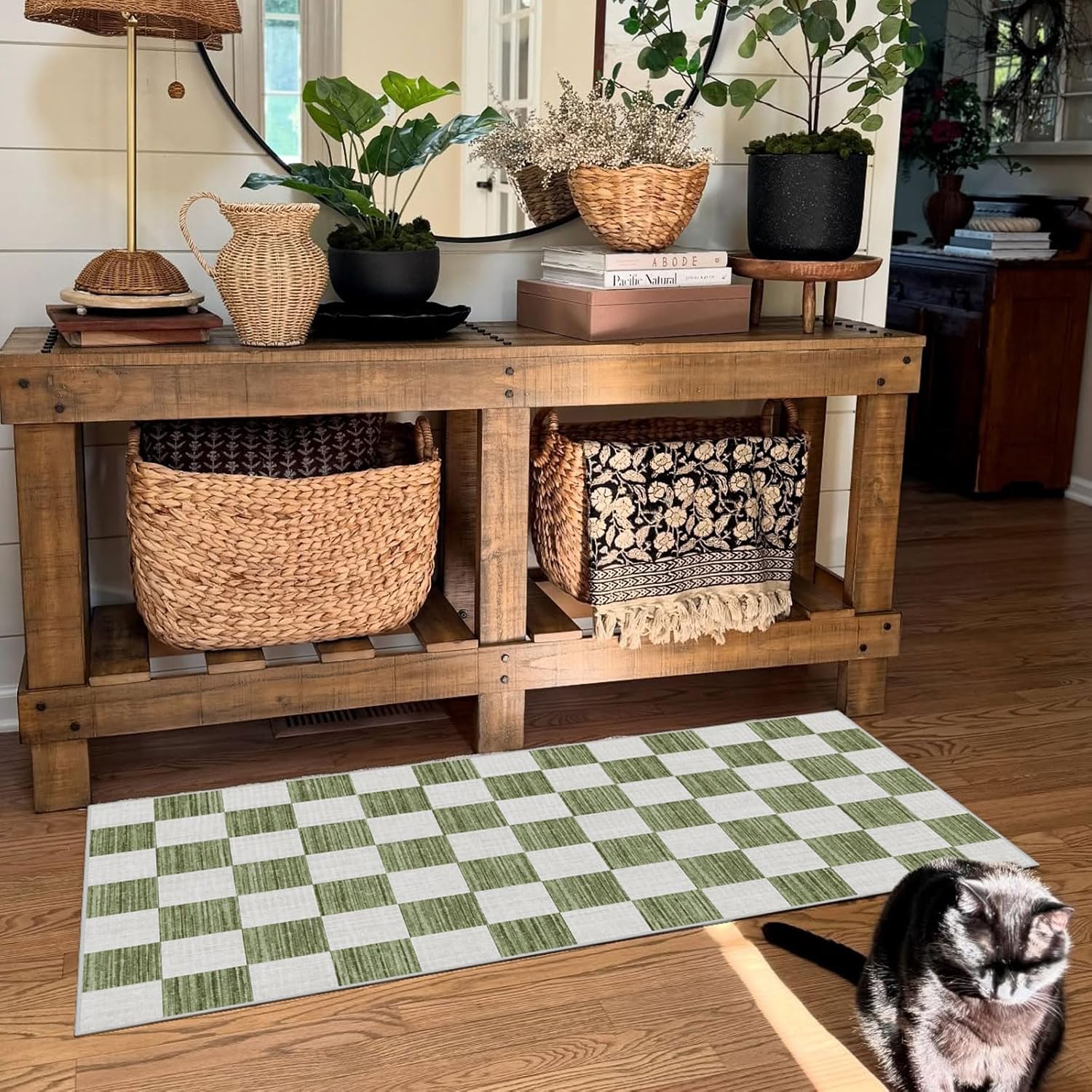 Christmas 3x5 Entry Rug - Small Washable Indoor Outdoor Mats for Front Door Non-Slip Porch Rug Holiday Tartan Plaid Throw Rugs for Living Room Bedroom Entryway Kitchen Office Porch Decor