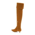 thumbnail image 3 of YDN Women Over The Knee High Stilettos Boots Pointed Toe Kitten Low Heels Wide Calf Dress Zipper Shoes Size 13 Ginger Yellow, 3 of 4