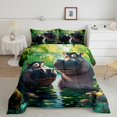 thumbnail image 2 of Feelyou Kawaii Hippos Kids Bedding Comforter Set, Cartoon Funny Animal Twin Comforter Sets, Tropic Palm Plant Reversible Bedding Set, Microfiber Bedroom Decor, 2pcs, 2 of 8