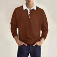 thumbnail image 2 of JTieacloth Button Collar Shirts Autumn Long Sleeve Lapel Button Down Men's Casual Top Collar Shirt Brown L, 2 of 6